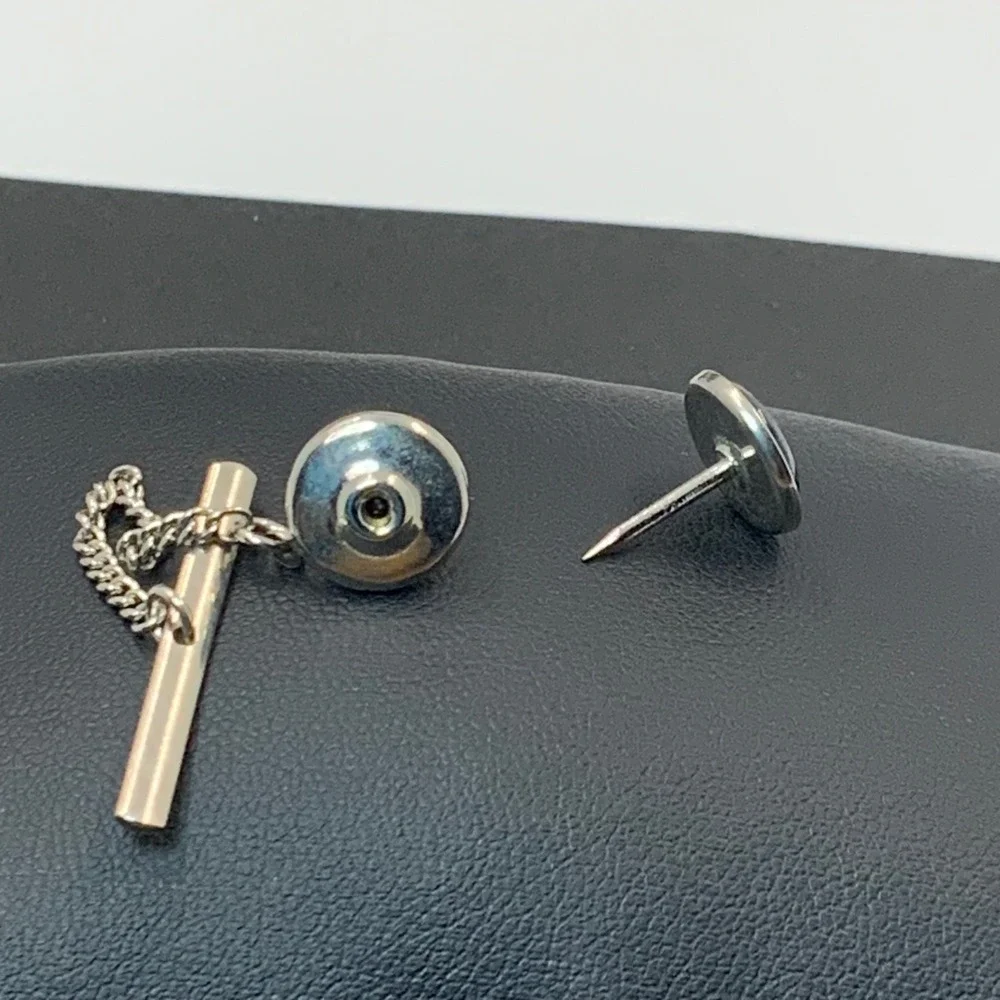 Vintage Silver Tone Roman Centurion Tie Tack with Chain and T-Bar Stay